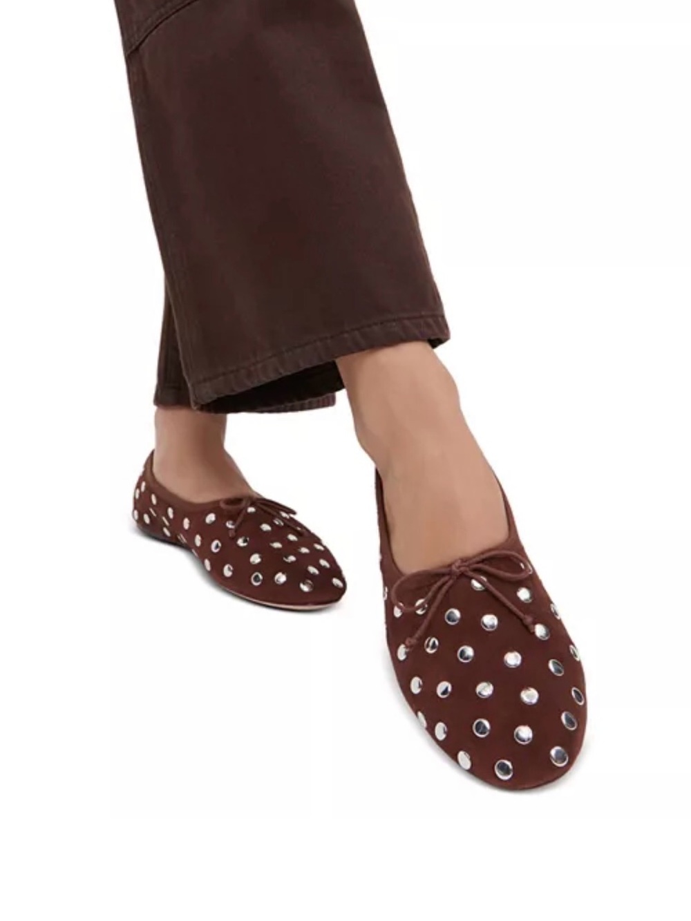 Loeffler Randall Brown Suede Studded Ballet Flats - Picture 3 of 14